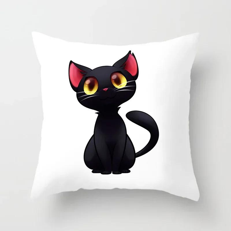 Lovely Cartoon Black Cat Cushion Cover Pillow Cover Sofa Car Home Decoration Room Decoration 45*45cm