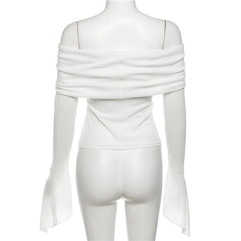 Y2k Эстетические женские полупрозрачные футболки с вырезом и длинным рукавом, однотонные повседневные футболки, винтажные сексуальные милые футболки с открытыми плечами