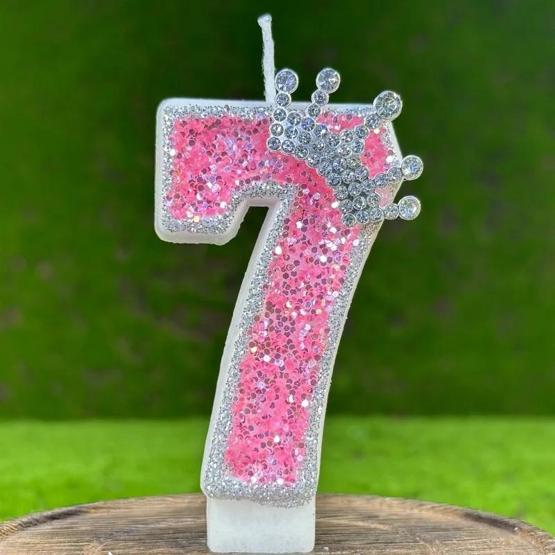 Розовая цифра мини-свеча День рождения девочки принадлежности для вечеринки Элегантные декоративные свечи Украшение для салонов красоты Свеча 4 года