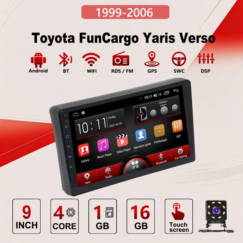 2Din Android Car-Play Car Radio,Toyota FunCargo Yaris Verso 1999-2006,Multimedia Player Head Unit Stereo GPS Navigation BT WIFI,2+32GB