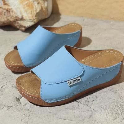 Повседневные туфли-слипоны на толстом каблуке, женская обувь, с открытым носком, на танкетке, плоские шлепанцы, широкий ремешок, простая мода, резиновая подошва