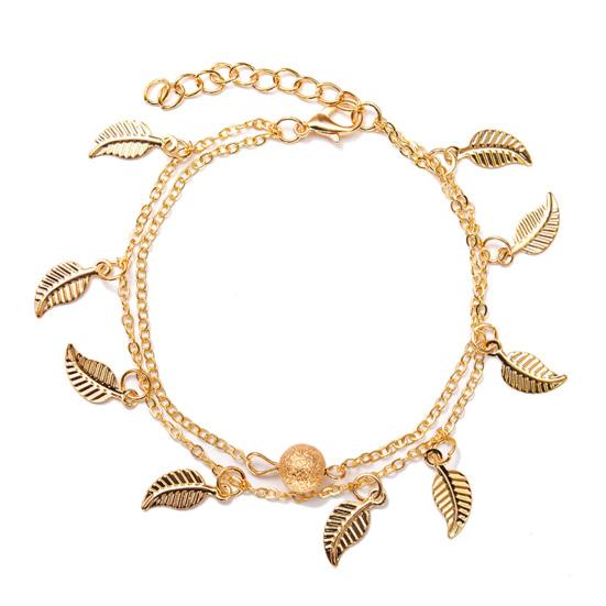 Женский ножной браслет, двухслойный кулон с листьями, ювелирные изделия из бисера, регулируемый долговечный браслет-цепочка