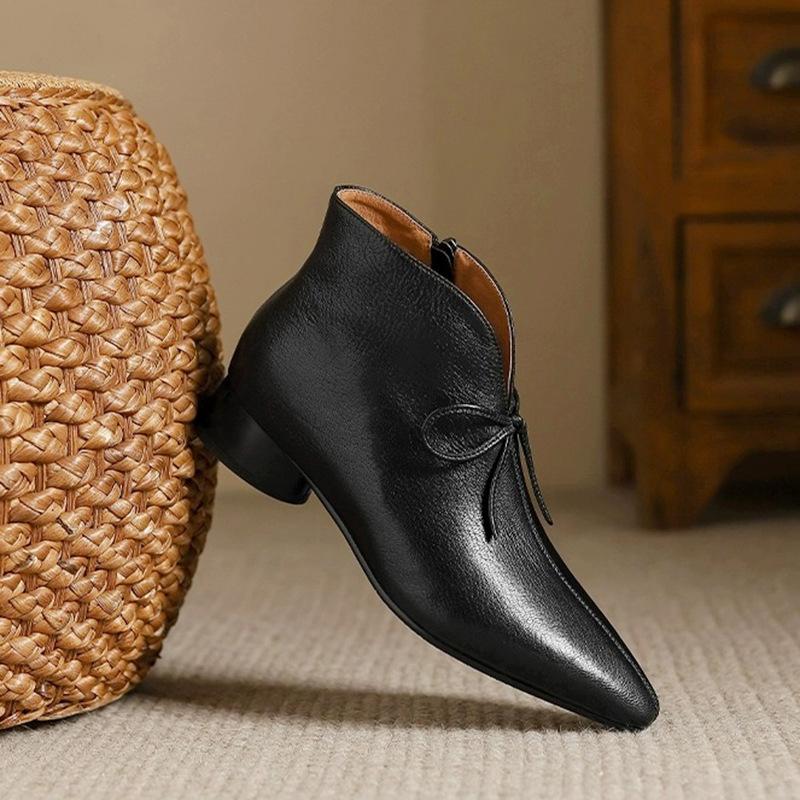 Французские короткие сапоги Niche Temperament V-образной формы, женские остроносые, из мягкой кожи, с бантом, с мягкой подошвой, модные весенние и осенние сапоги