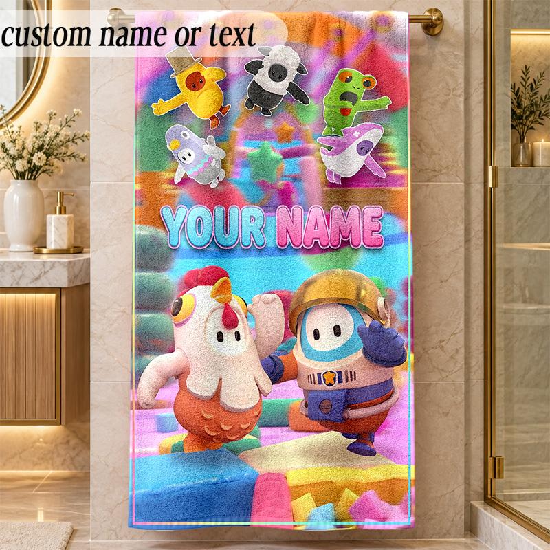 Beach TowelFall Guys Custom Name Text Personalized Soft Towel for Beach Pool Indoor Home Decor Gift