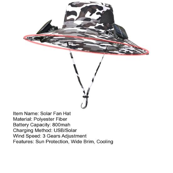 Широкополая шляпа от солнца со встроенным солнечным вентилятором для мужчин и женщин, летняя охлаждающая пляжная шляпа-ведро для рыбалки на открытом воздухе, пешего туризма, кемпинга