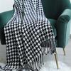 Black and White Blankets Houndstooth Boho Textured Blanket with Fringe Tassel All Season Home Decorations Gift Chunky Blankets