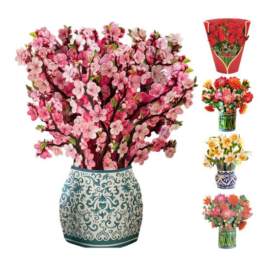 Бумажная открытка-раскладушка с цветком Роза/Цвет сакуры в натуральную величину Букет цветов 3D поздравительная открытка на День матери, выпускной, годовщину, день рождения