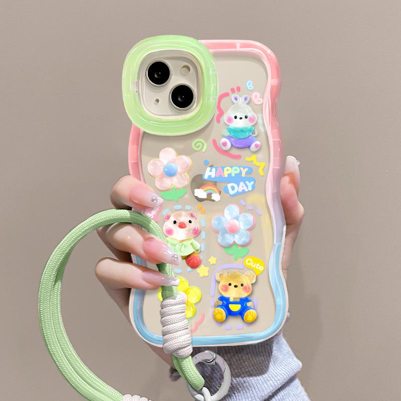 Медведь и Кролик Цветочная Кукла Шнурок Подходит для Чехла для Мобильного Телефона Apple 16promax Vivox200 Подставка 15 Милый 13 Женский