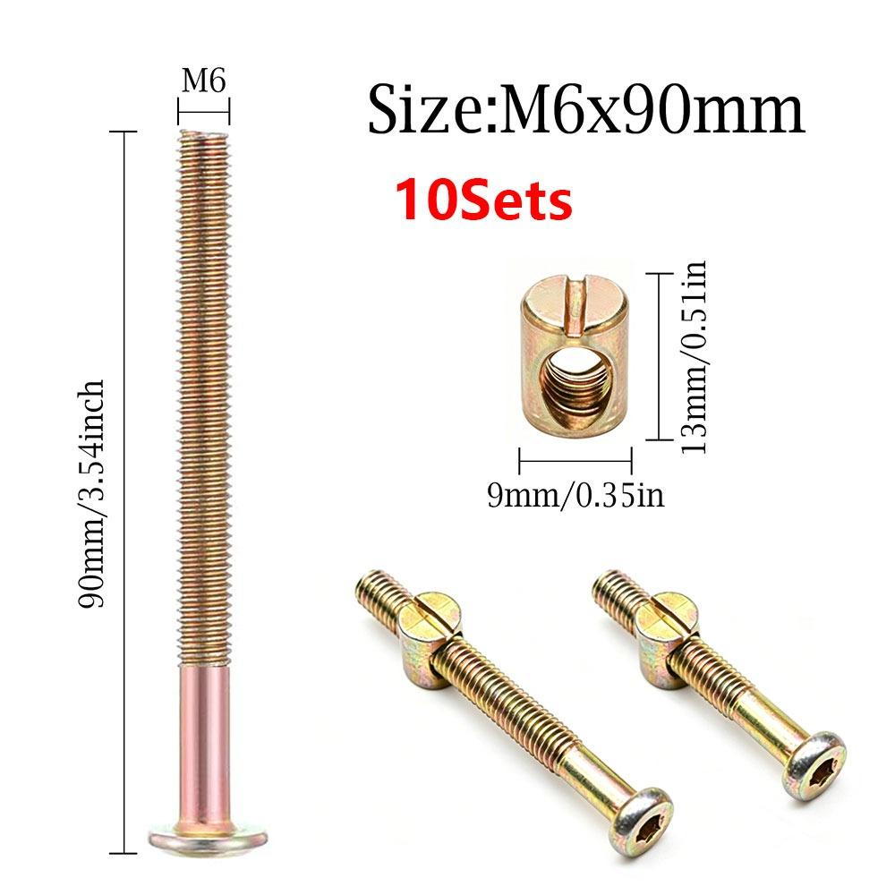 10Pcs 40-100mm M6 Furniture Bolts for Bed Frame Chair Cabinet Furniture Assembly