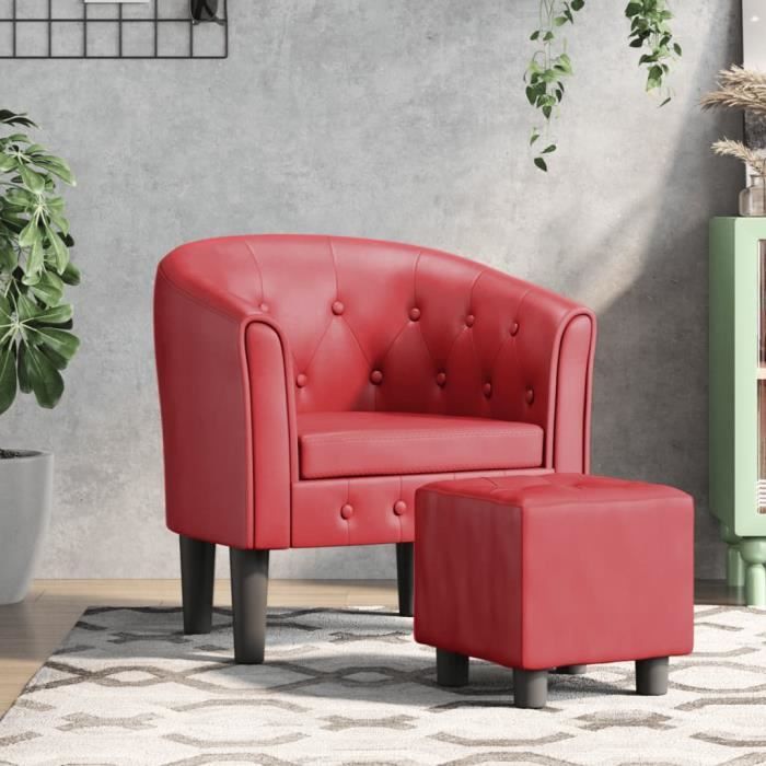 VidaXL Cabriolet Armchair with Footrest Burgundy Red Faux Leather 356467