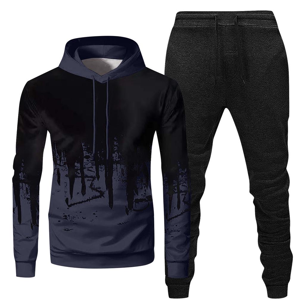 Mens Hooded Sports Tracksuit Unisex Two-Piece Running Outfits Long Sleeve Pullover Hoodies Sweatshirt+Sweatpants Set
