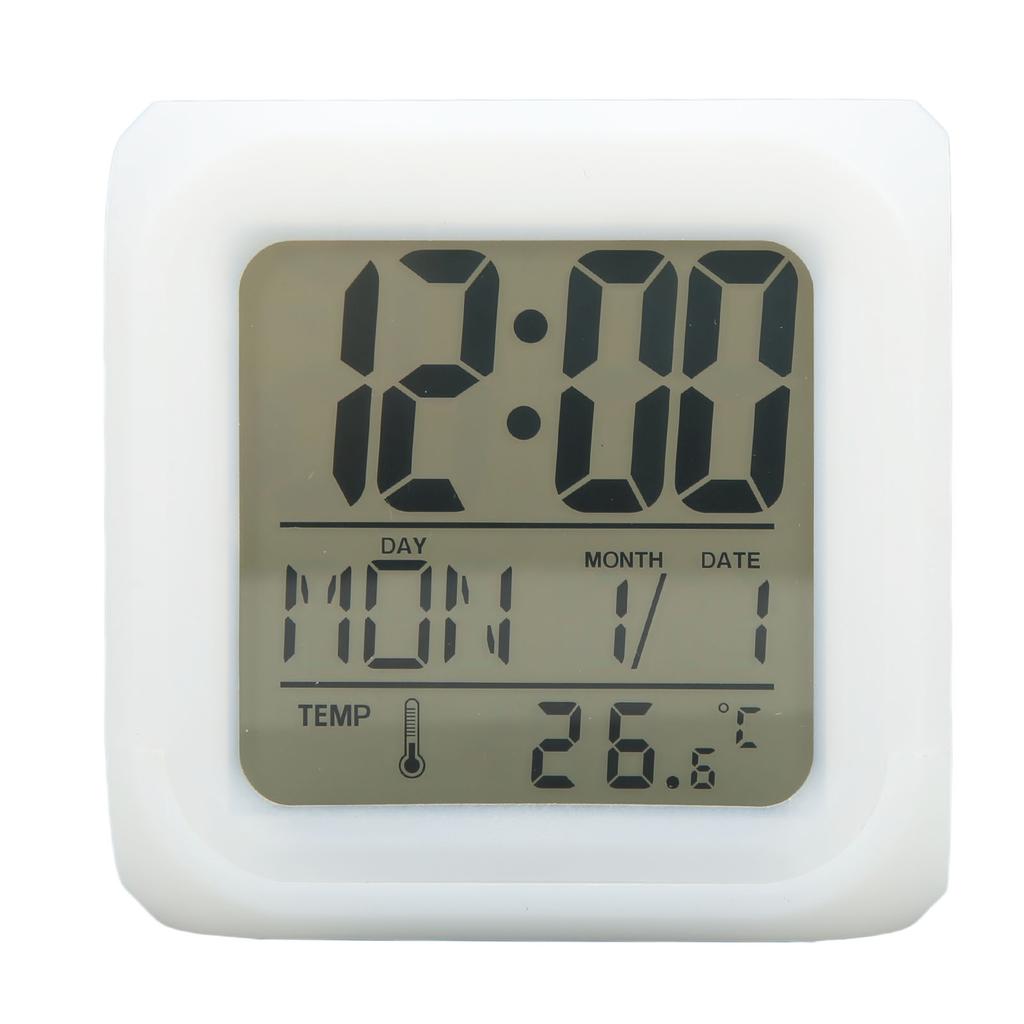Kids Digital Clock LED 7 Colors Night Glowing Temperature Display Portable Easy LED Clock