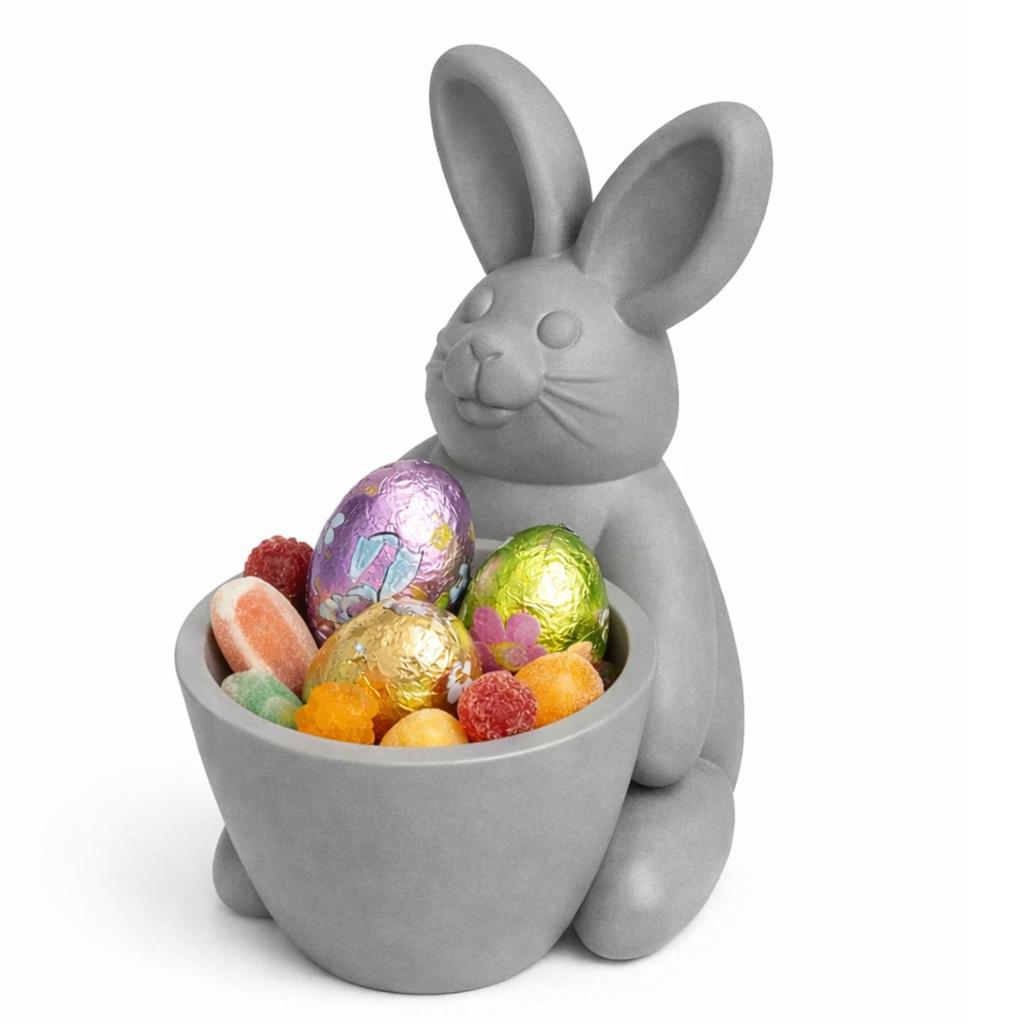 Easter decoration - gray rabbit with a bowl and a container for small items