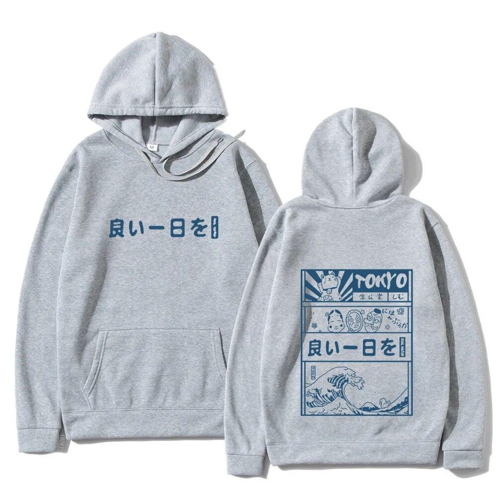 Harajuku унисекс толстовка с капюшоном японский кандзи мультфильм большая волна Токио негабаритный Streetw хип-хоп пуловер с капюшоном одежда унисекс