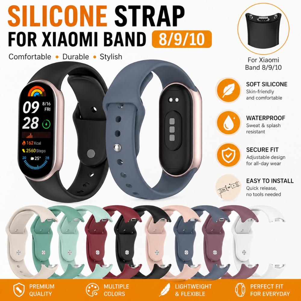 Для Xiaomi Band 8 9 10 Ремешок Аксессуары для Смарт-часов Силиконовый Спортивный Сменный Браслет pulseira correa Для MiBand 10 Браслет