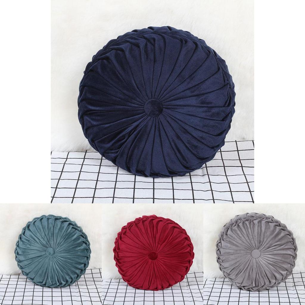 Soft Plush Fabric Round Pumpkin Pillow With Pleated Design For Stylish Home Decor