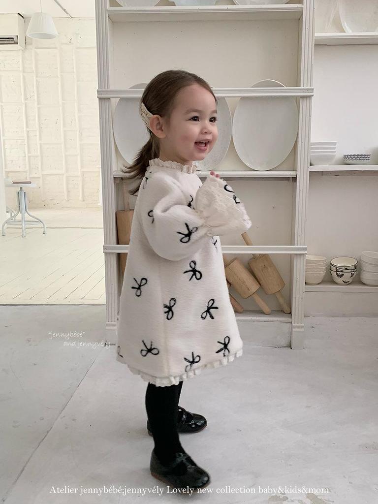 Зимнее платье JennyBebe в корейском стиле из овечьей шерсти для девочек с бантом