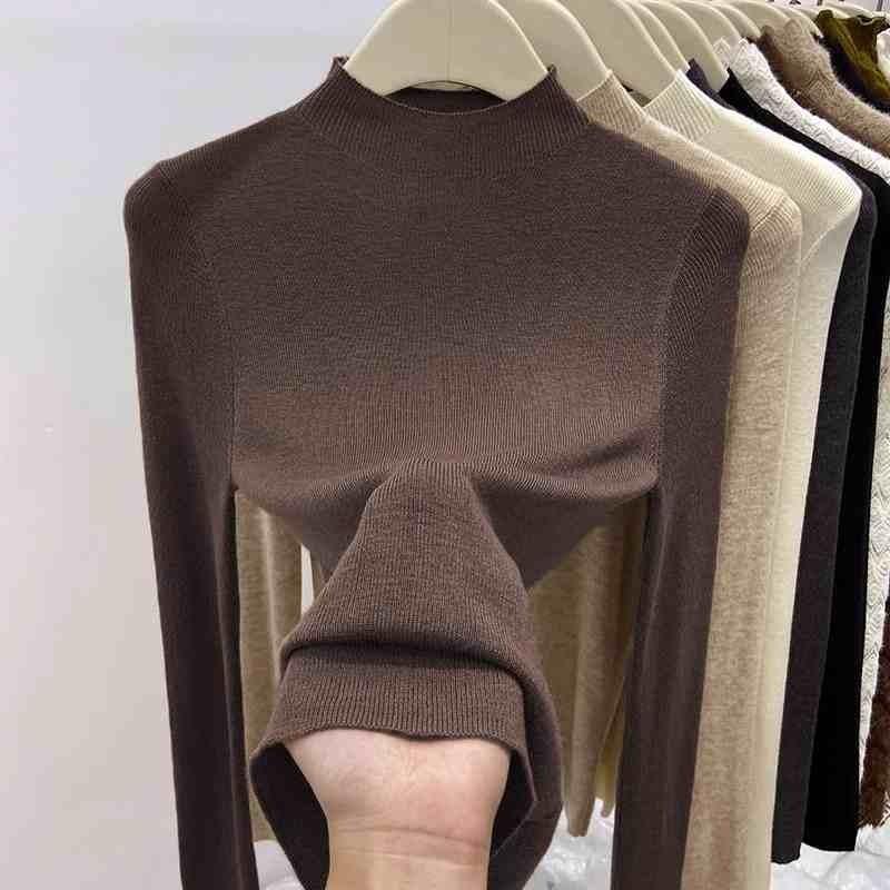 Fashion Semi-turtleneck Long Sleeved Women's Knitted Sweater Early Autumn New Slim Fit Pullover Tops Casual Simple Elegant Thin Inner Bottoming Shirt