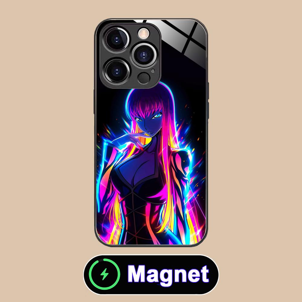 Аниме Неон C.C Чехол для телефона для iPhone 17 16 15 14 13 12 11 Air Pro Max Plus Mini Стеклянная MagSafe Крышка
