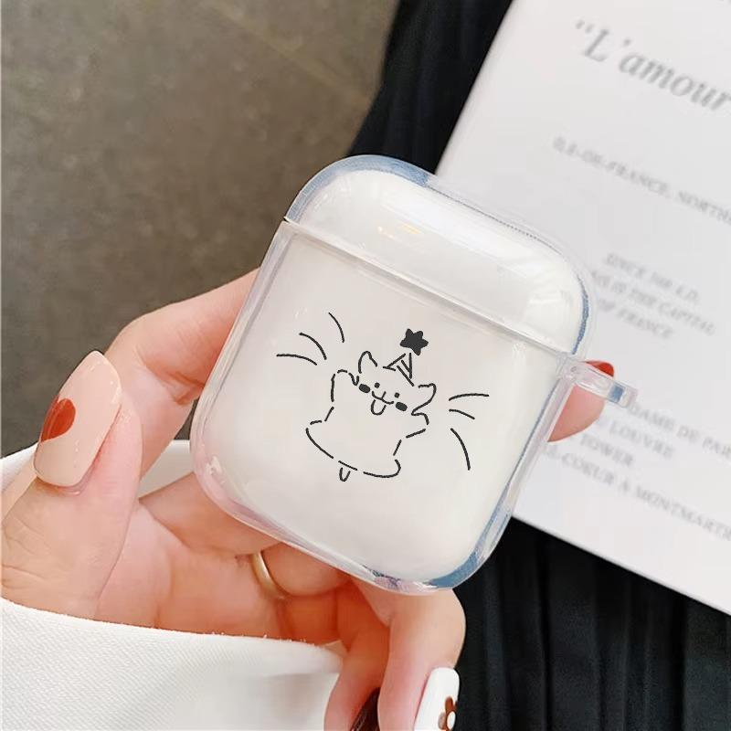 Забавный Мультяшный Кот Линия Прозрачный Чехол для Наушников Airpods 4-го 3-го 2 Pro Мягкое Покрытие для Airpod 2 3 1 Защитный Аксессуар Чехол