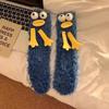 1 пара уродливых и милых забавных носков-тапочек из норки, утолщенных и теплых, осенне-зимних, с рисунком, со средним рукавом, для дома, с большими глазами