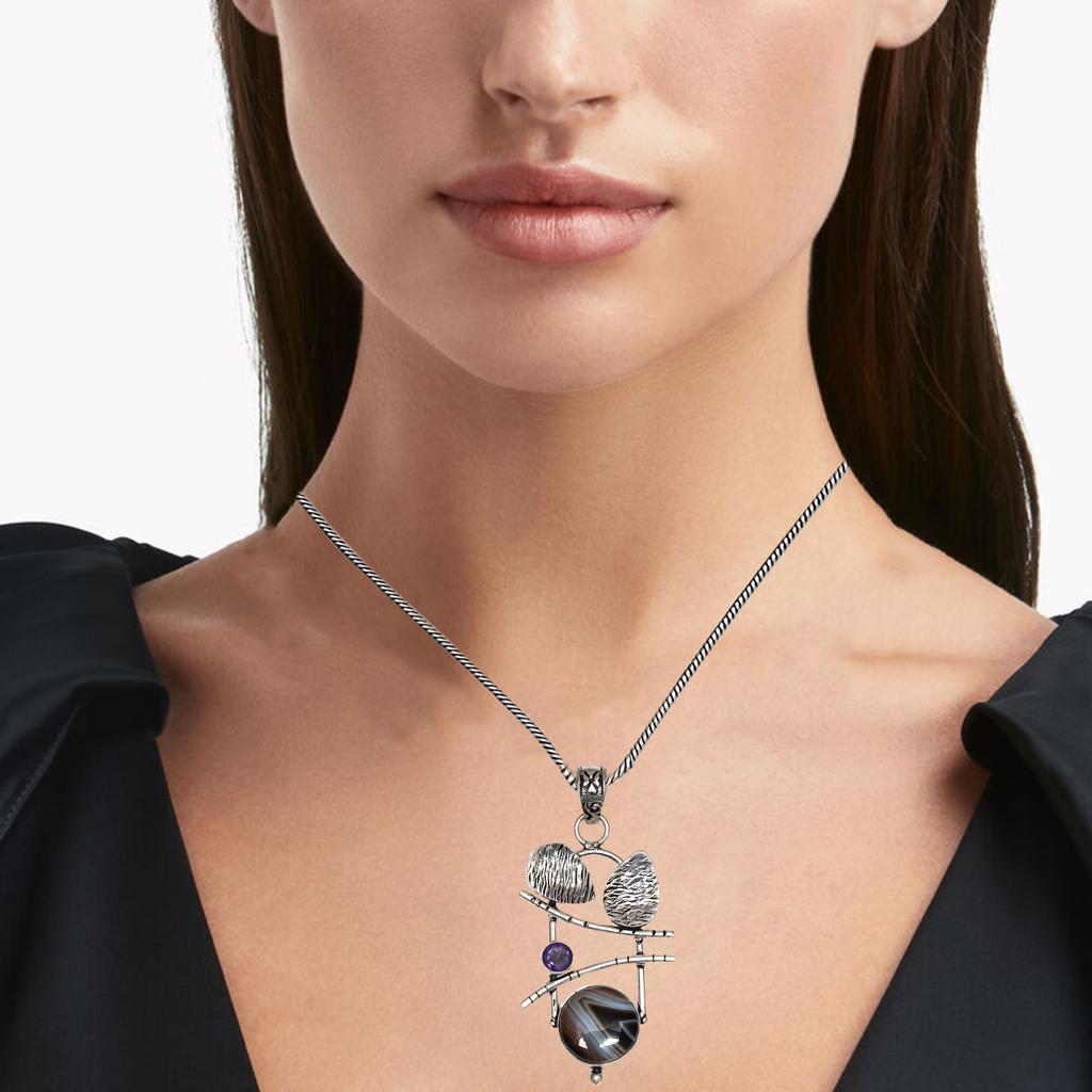 Ожерелье из агата из серебра Ботсваны, натуральный драгоценный камень для подарка, подаренные ювелирные изделия