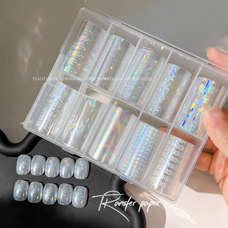 Holographic Nail Art Transfer Stickers Set Transparent Starry Sky Decals Manicure Cute Sweet Style