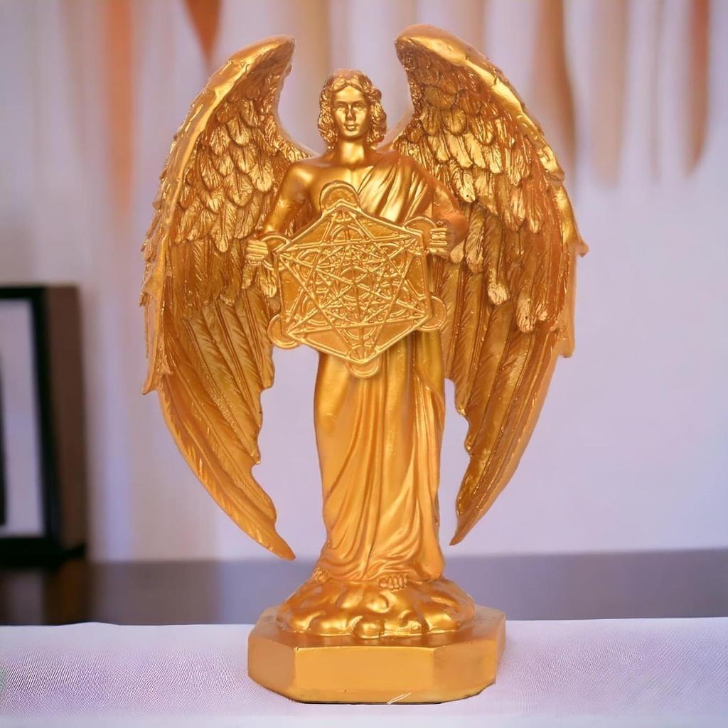 Archangel Judaism Metatron Statue Idol Perfect Reiki Healing Angel Holding Sacred Flower of Life Geometric Cube Statue New
