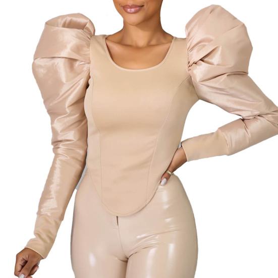 Женская блузка повседневная пэчворк рукав-буф, женская весенне-летняя облегающая блузка для вечеринки