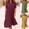 Women's Fashion Retro Solid Color Cotton And Linen Long Irregular Dress Shirt Collar Button Casual Skirt