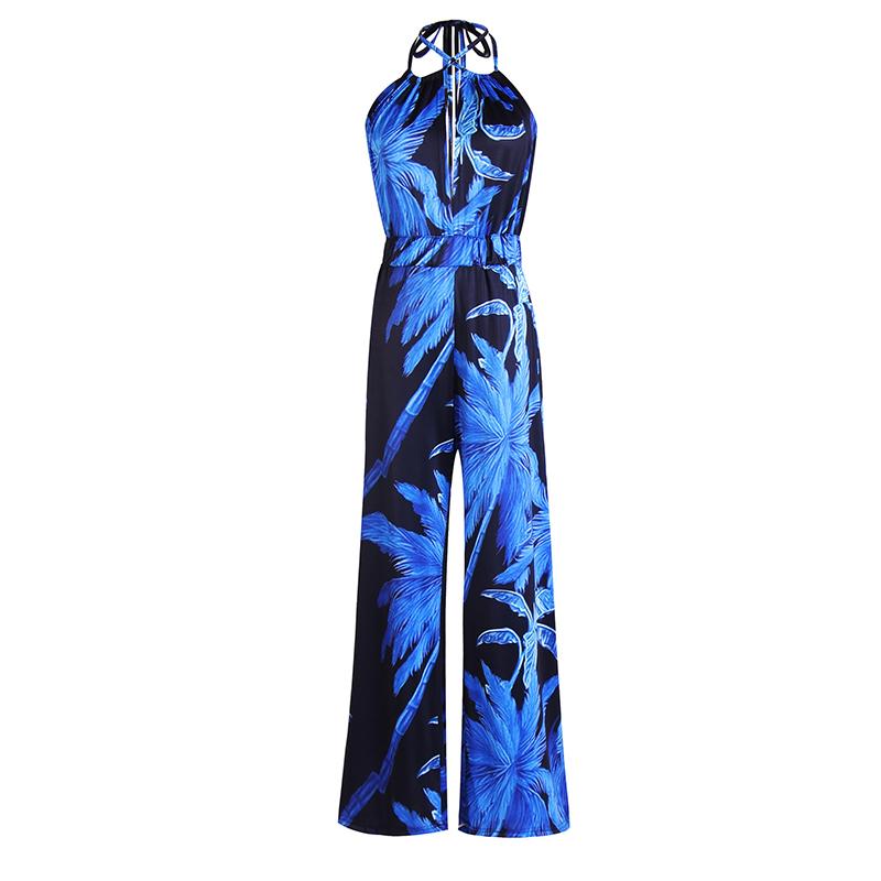 Женские летние сексуальные брюки с открытой спиной и принтом кокосовой пальмы, девятые брюки, эластичный комбинезон с лямкой на шее