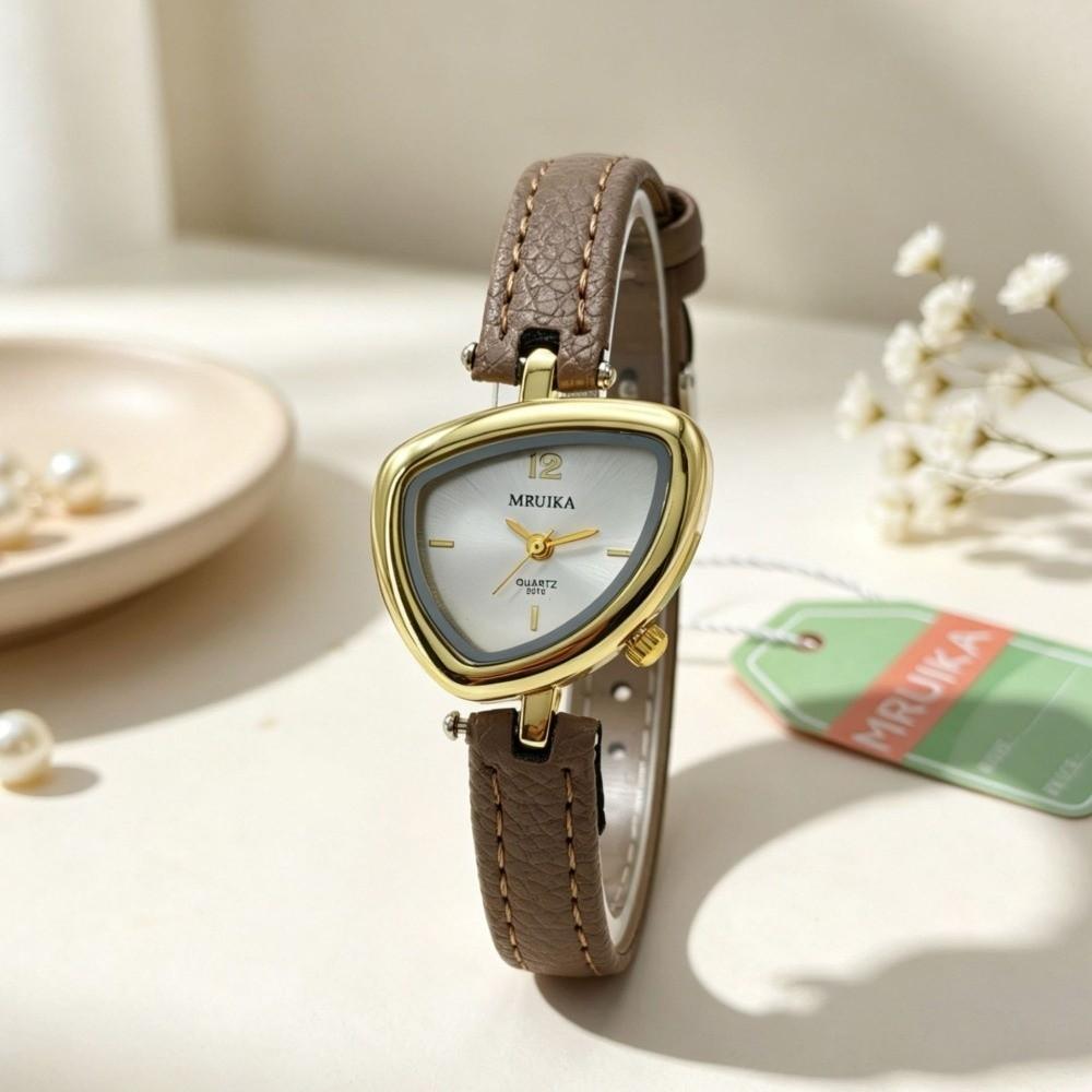 Leather Strap Irregular Triangle Watch Quartz Movement Leather Strap Wristwatch Women