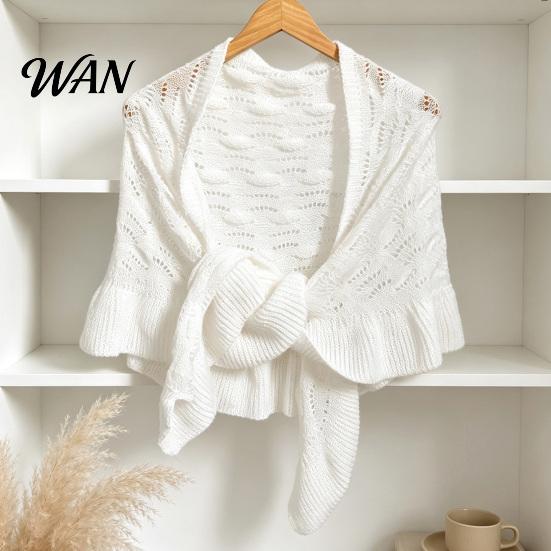 Boho Style Knitted Shrug Hollow Shawl for Women, Soft Polyester Cloak Wrap with Lightweight Ruffled Cuffs, Breathable Sun Protection Shoulder