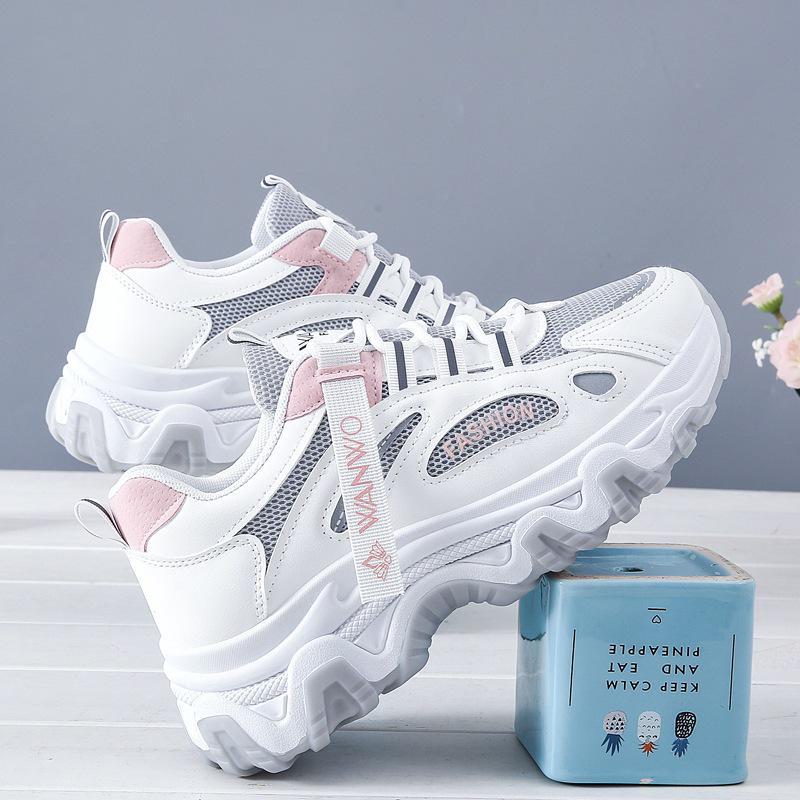 Korean Daddy Women's Mesh Sports Shoes, Spring/Autumn 2024, Height-Boosting Casual Sneakers for Students (Q7811)