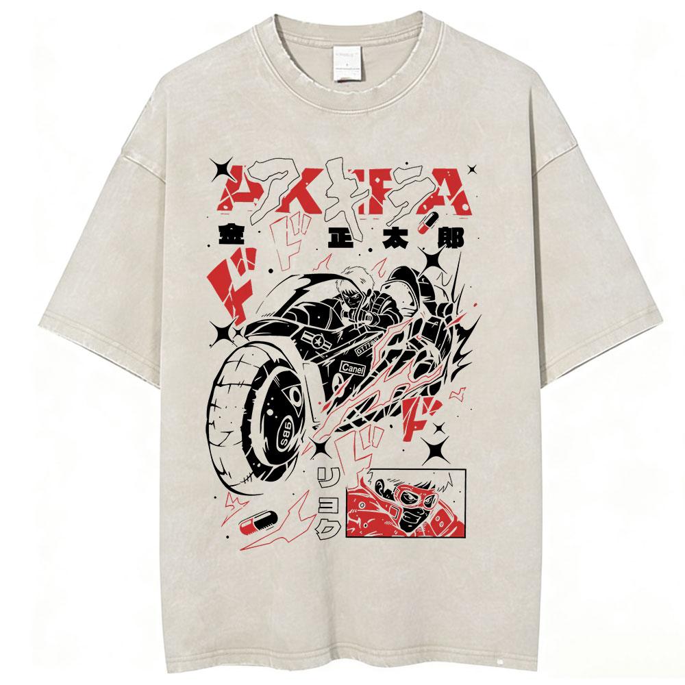 Anime Akira Vintage Washed T Shirts 90s Manga Shotaro Kaneda Graphic Tshirt Men Women Clothing Cotton Casual Oversized Tshirts