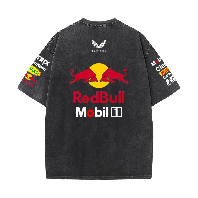 Летний гоночный костюм Формулы 1 Команда Red Bull Vestapan Униформа Короткий рукав Винтажная стирка Футболка Футболка с круглым вырезом