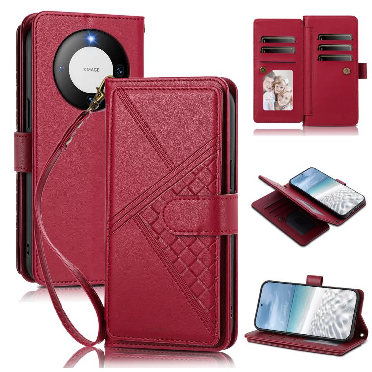 Embossed Secure Clasp 9-Card Slot Vegan Leather Phone Case with Wrist Strap