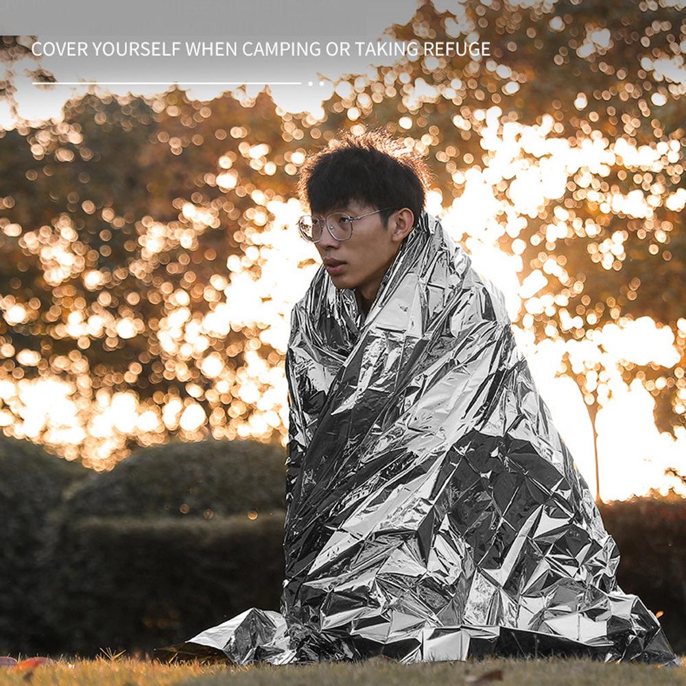 Экстренное одеяло для выживания на открытом воздухе, спасательная фольга для оказания первой помощи, тепловое одеяло, гипотермия, ветрозащитное