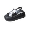 Fashion Women Leather Sandals 7CM Summer Shoes New 2024 High Platform Cross-strap Slides Fashion Casual Sandals Beach Chunky Slippers