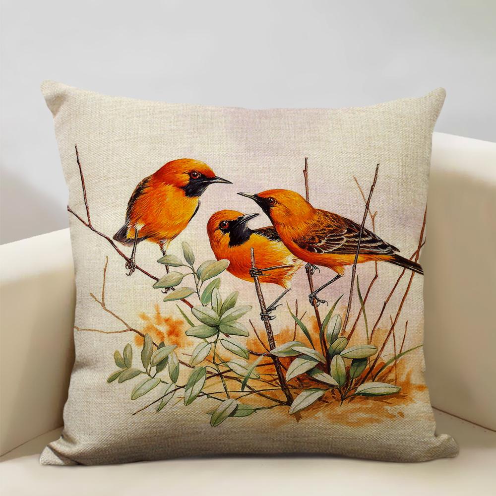 Подушка на диван с попугаем, наволочка для спальни, гостиной, отеля, кафе, декоративная, 45x45 см, льняная наволочка, подушки для стула