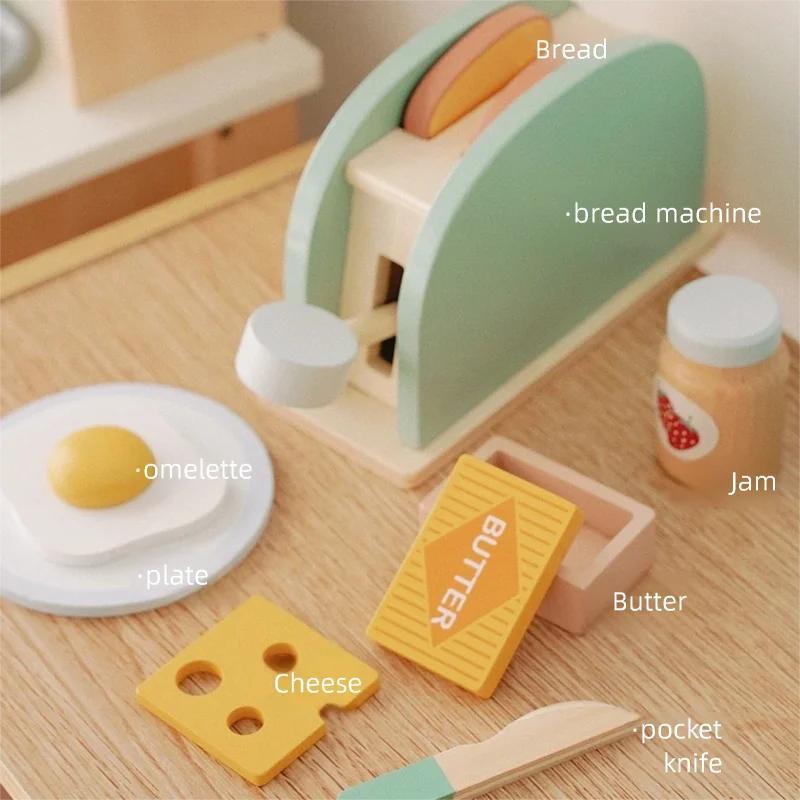 Деревянный игрушечный тостер Детский набор хлебопечки Игра на кухне Ролевые игры Набор кухонных игрушек Завтрак Развивающие игрушки Подарки для девочек и мальчиков
