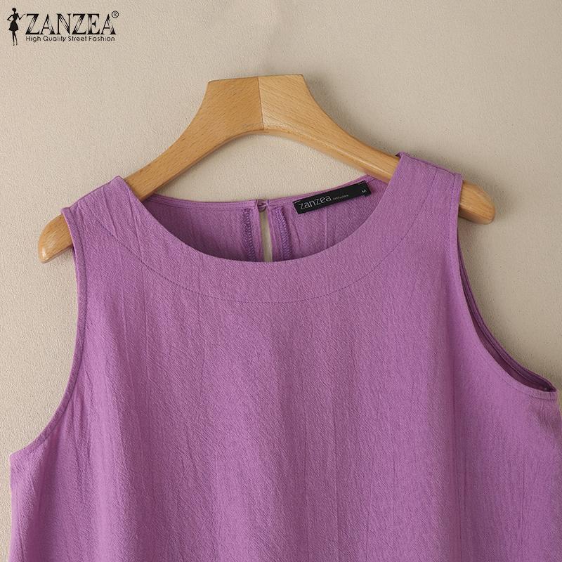 ZANZEA Womens Summer Casual Round Neck Sleeveless Tank Tops