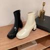 Waterproof Table High-heeled Short Boots Women's Autumn and Winter Thin Boots Thick Heel Zipper Elastic Beige Martin Boots