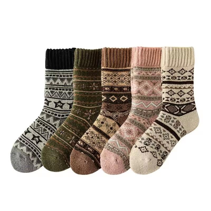 Winter Wool Socks Thickened Socks Retro Ethnic Style Couple Style Warm Mid-Calf Terry Socks