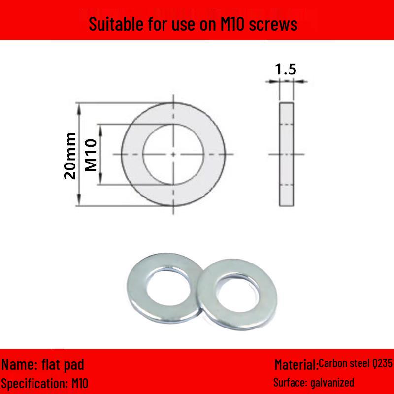Galvanized/Stainless Steel Flat Washer Spacer - Sizes: M3, M4, M5, M6, M8, M10, M12