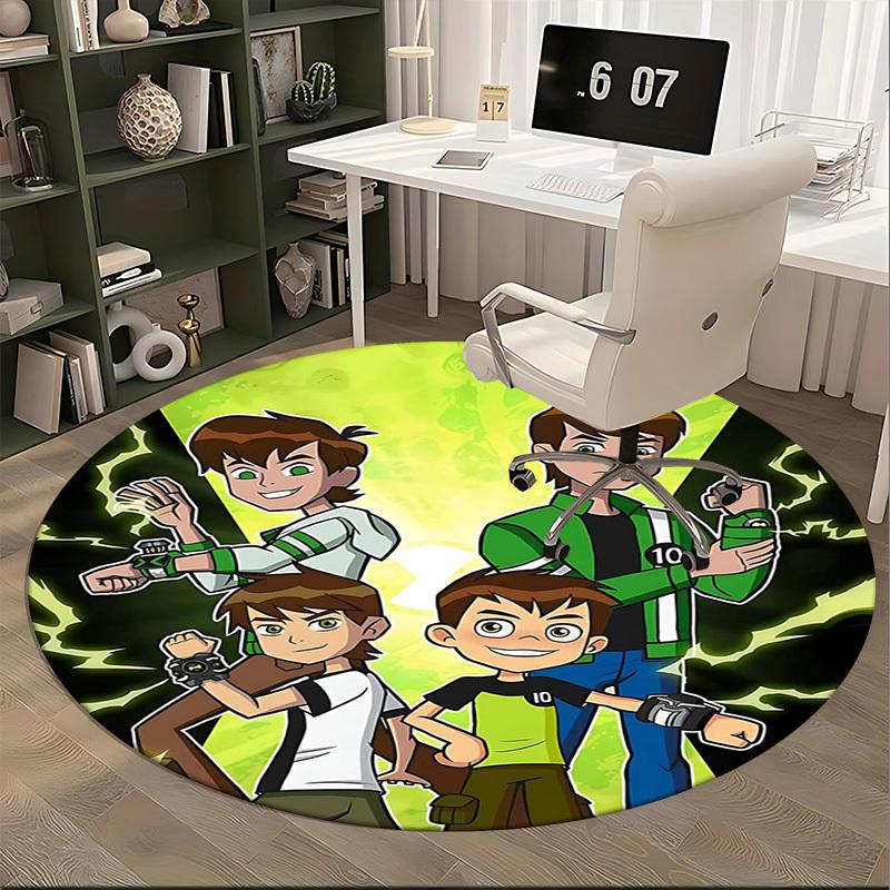 1pc Ben 10 Alien Force Round Carpet - Anime Design Office Chair Mat, Non-Slip Rug for Home Decor, Living Room, Bedroom