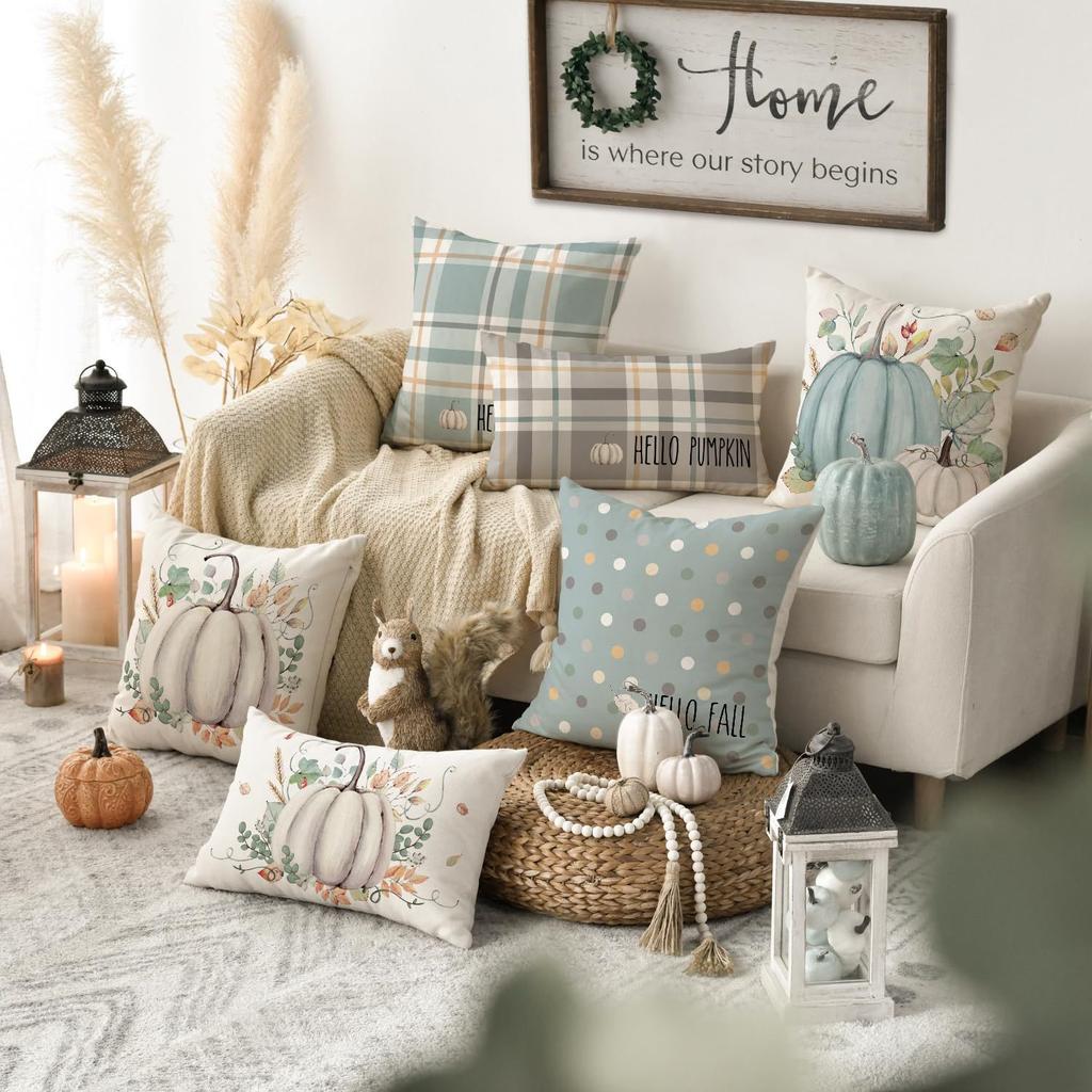 Various Harvest Festival Pumpkin Combination Pillow Covers Set of Four Thanksgiving Decorative Pillow Cushion Covers