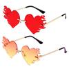 Rimless Fire Heart Shaped Sunglasses Uv400 Protection Glasses Costume Accessories Halloween Glasses Party Eyewear For Women Men