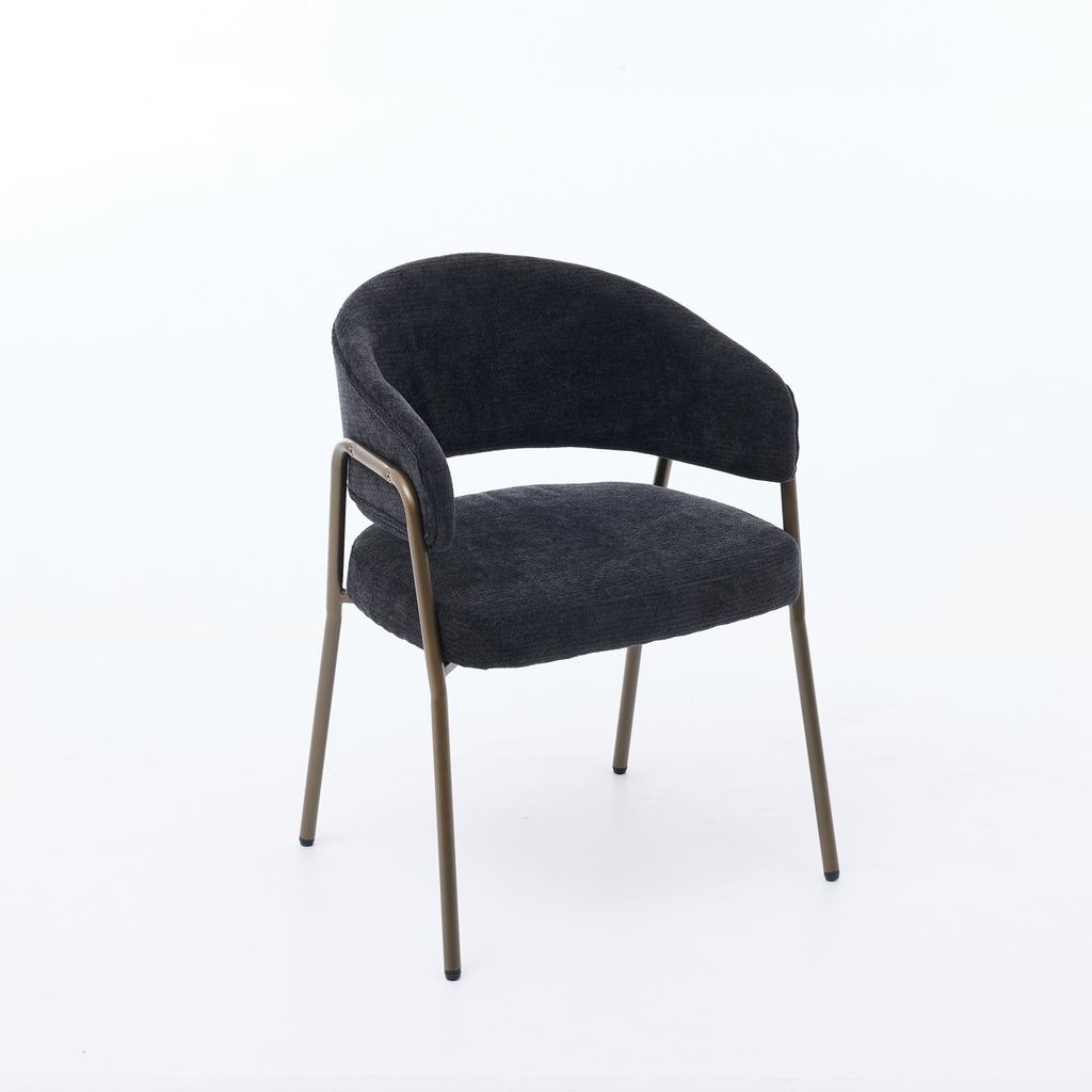 Modern Chenille Dining Chairs with Arms, Upholstered Accent Chairs with Antique Brass Metal Legs for Kitchen, Single Pack, Black, SW1876BK