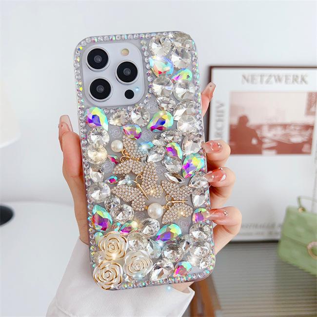 Чехол для мобильного телефона Apple 16promax Butterfly Iphone15, силиконовый защитный чехол 14 Flower Rhinestone, подходит для 13 Luxury